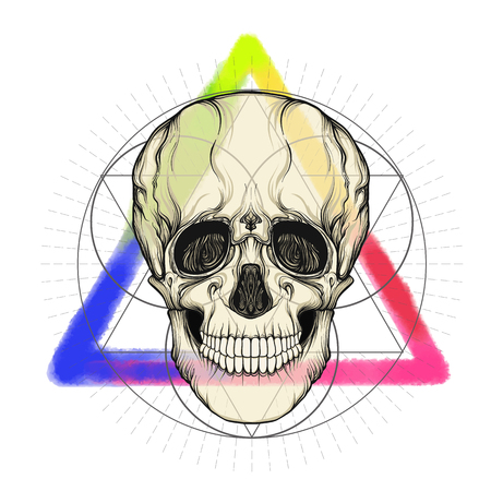 Human skull on the watercolor color triangle  background with saのイラスト素材