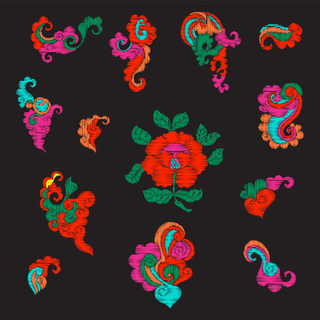 Embroidery vintage decorative elements in asian styleのイラスト素材