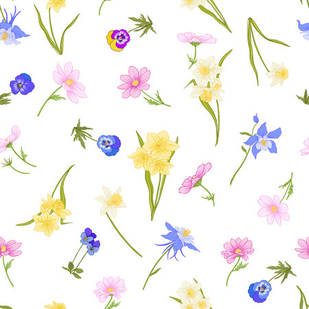 Colored floral seamless pattern with flowers in botanical styleのイラスト素材