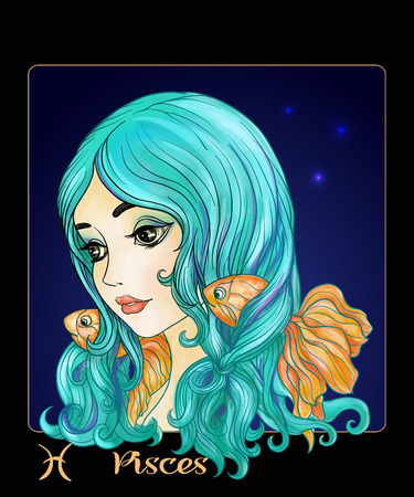 Pisces. A young beautiful girl In the form of one of the signs.のイラスト素材