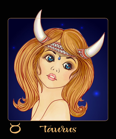 Taurus. A young beautiful girl In the form of one of the signs.のイラスト素材