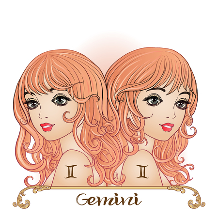 Gemini - a young beautiful girl In the form of one of the signs of the zodiac.のイラスト素材