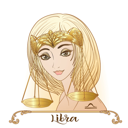 Libra - a young beautiful girl In the form of one of the signs of the zodiac.のイラスト素材