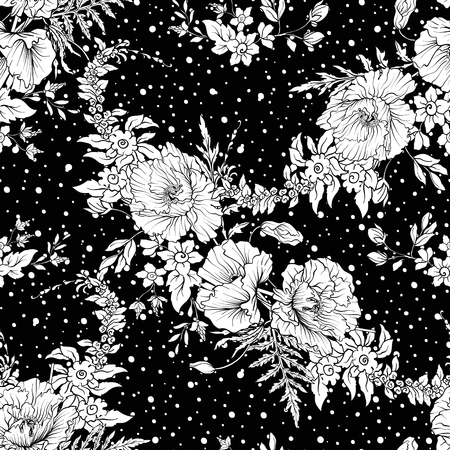 Seamless pattern with poppy flowers daffodil, anemone, violetのイラスト素材