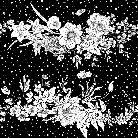 Seamless pattern with poppy flowers daffodil, anemone, violetのイラスト素材