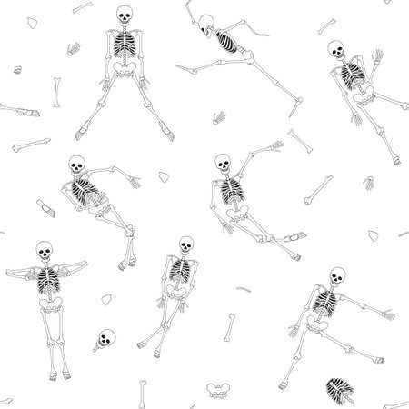 Seamless pattern, background with dancing skeletons.のイラスト素材