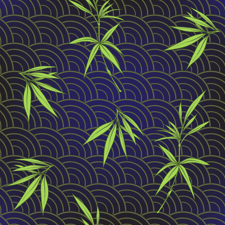 Seamless pattern with bamboo leaves and branches in Japanese styのイラスト素材