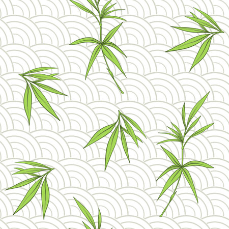 Seamless pattern with bamboo leaves and branches in Japanese styのイラスト素材
