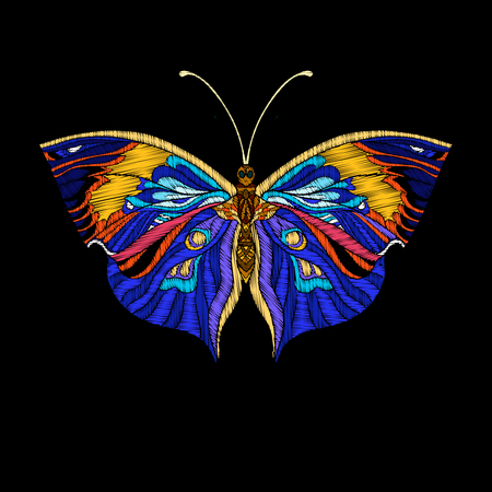 Embroidery. Embroidered design element butterfly.のイラスト素材