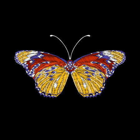 Embroidery. Embroidered design element butterfly.のイラスト素材