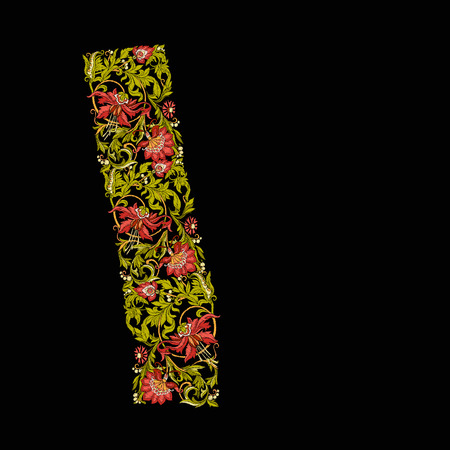Embroidered design elements with flowers and leaves.のイラスト素材