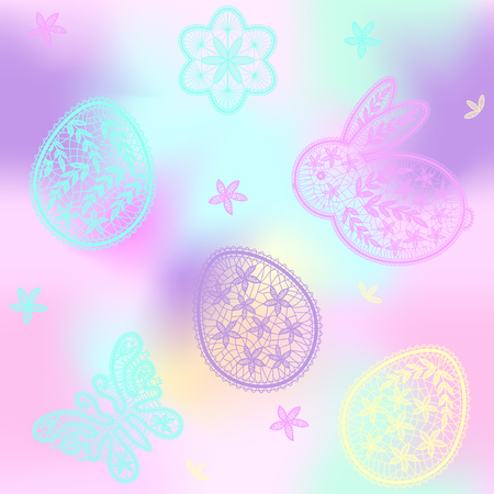 Seamless pattern for Happy Easter Day with lace eggs, butterflyのイラスト素材
