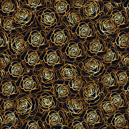 Rose flower seamless pattern. Gold roses on black background. Stのイラスト素材