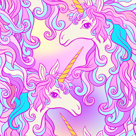 Unicorn with multicolored mane, butterfly rainbow, star and loveのイラスト素材