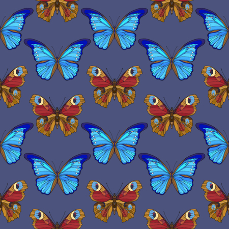 Colorful seamless pattern, background with butterflies.  Stock vector illustration.のイラスト素材