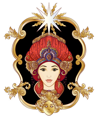 Young beautiful girl in rich decorated costume in oriental styleのイラスト素材