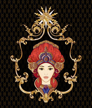 Young beautiful girl in rich decorated costume in oriental styleのイラスト素材