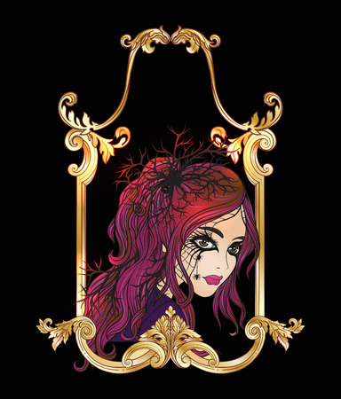 Portrait of a young beautiful girl in Halloween or Day of the Deadのイラスト素材