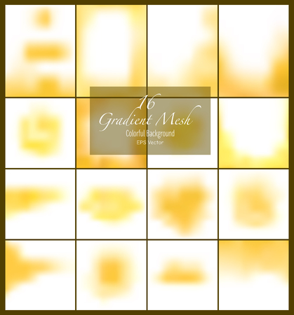 16 abstract yellow smooth blurred gradient mesh vector backgrounds for design. Vector illustration.のイラスト素材