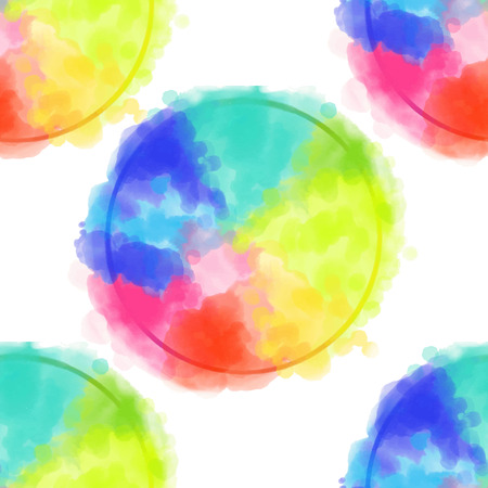 Seamless pattern with multi-colored watercolor pattern of geometric shapes color circle. Stock line vector illustration.のイラスト素材