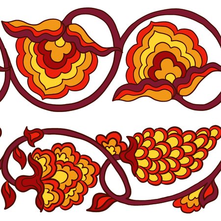 Seamless traditional chinese pattern with floral ornament in red. Stock vector illustration.のイラスト素材