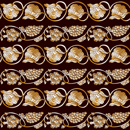 Seamless traditional chinese pattern with floral ornament in gold. Stock vector illustration.のイラスト素材