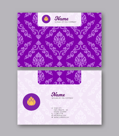 A template for the two sides of the  business card, decorated with traditional Thai ornaments. Stock vector illustration.のイラスト素材