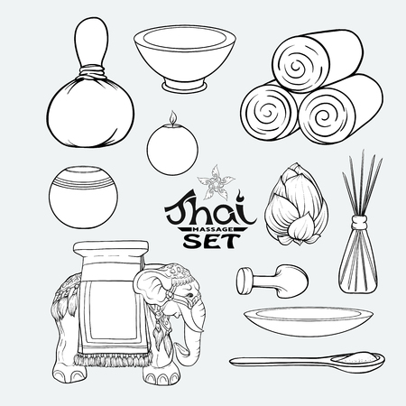 A set of items for Thai massage. Stock vector illustration.のイラスト素材