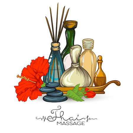A set of items for Thai massage. Stock vector illustration.のイラスト素材