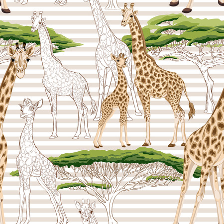 Seamless pattern with giraffe.  Vector illustration.のイラスト素材