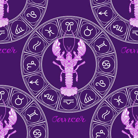 Seamless pattern with symbols of a horoscope, signs of the zodiacのイラスト素材