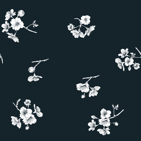 Seamless pattern, background with blooming cherry japanese sakuraのイラスト素材