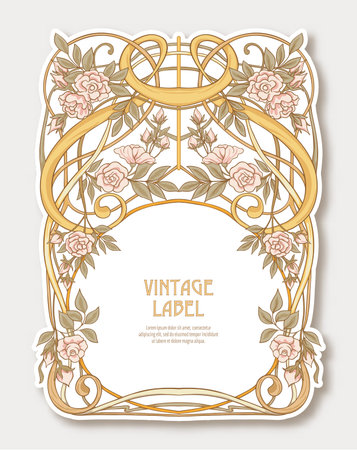 Label, sticker in art nouveau style Isolated on white background.. Label for products or cosmetics. Vintage, old, retro style. Stock vector illustration.のイラスト素材