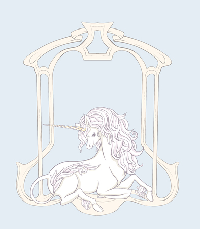 Unicorn and fantastic vintage flowers. Vector illustration.のイラスト素材