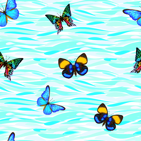 Vector seamless pattern, background with butterfliesのイラスト素材