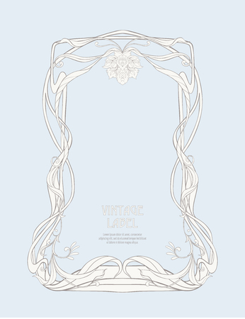 Frame, border in art nouveau style Isolated on white background.. Label for products or cosmetics. Vintage, old, retro style. Stock vector illustration.のイラスト素材