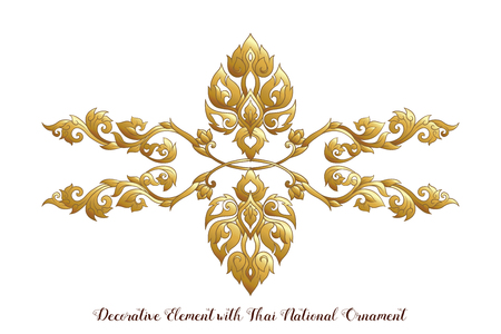 Set of gold elements of traditional Thai ornament. Stock vector illustration.のイラスト素材