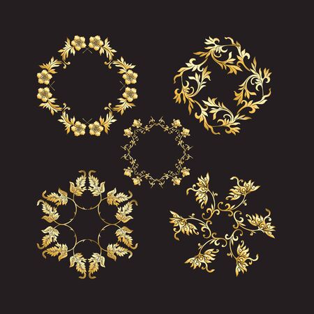 Chinese national ornament. Set of elements.  In gold and blackVector illustration in gold colors.のイラスト素材