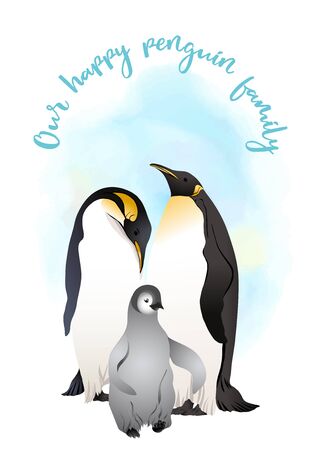 Emperor penguins family with slogan. Vector illustration.のイラスト素材