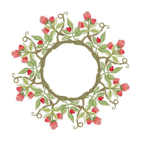 Pattern with stylized ornamental flowers in retro, vintage style. Jacobean embroidery. Colored vector illustration In pink, green, red colorsのイラスト素材