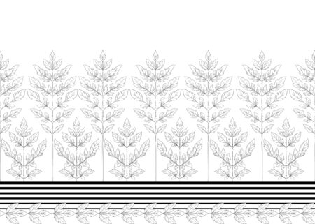 Seamless pattern with autumn leaves In art nouveau style, vintage, old, retro style. Outline hand drawing vector illustration.のイラスト素材