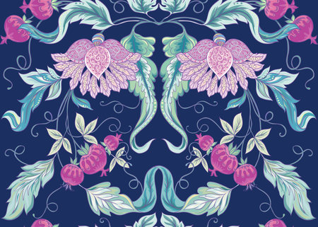 Seamless pattern with stylized ornamental flowers in retro, vintage style. Jacobin embroidery....