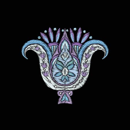 Embroidery imitation of traditional paisley elements. Colored vector illustration..のイラスト素材