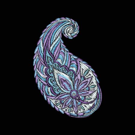 Embroidery imitation of traditional paisley elements. Colored vector illustration..のイラスト素材