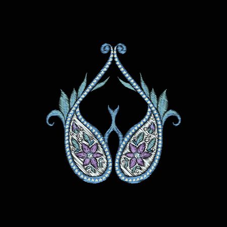 Embroidery imitation of traditional paisley elements. Colored vector illustration..のイラスト素材