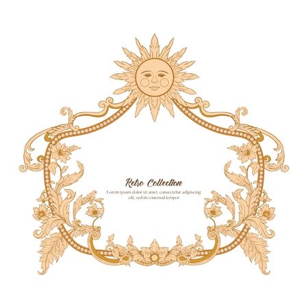 Border, frame label In baroque, rococo, victorian renaissance style. Trendy floral vintage pattern. Vector illustrationのイラスト素材
