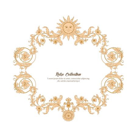 Border, frame label In baroque, rococo, victorian renaissance style. Trendy floral vintage pattern. Vector illustrationのイラスト素材