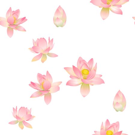 Lotus flowers seamless pattern. Vector illustration. Isolated on white background.のイラスト素材