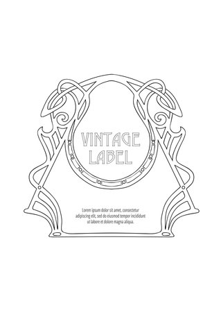 Label, decorative frame, border. Good for product label. with place for text Outline hand drawing vector illustration. In art nouveau style, vintage, old, retro style. Isolated on white background..のイラスト素材