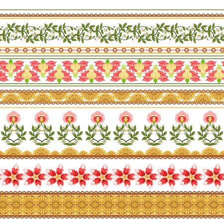 Seamless pattern with stylized ornamental flowers In soft orange and green colors. Jacobean embroidery. Colored vector illustration In soft orange and green colors. Isolated on white background.のイラスト素材